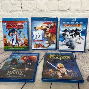 Kids Blu-Ray Movies Lot of 5 - Brave Happy Feet Ice Age Cloudy Family Guy